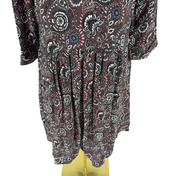 Garnet Hill Dress Size 6 Floral Paisley Peasant Plum 3/4 Sleeve Pockets Bohemian - Picture 5 of 13